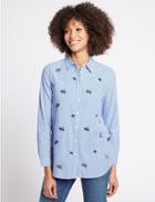 Marks & Spencer Pure Cotton Embroidered Long Sleeve Shirt Blue Mix