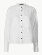 Marks & Spencer Pure Linen Round Neck Long Sleeve Shirt White