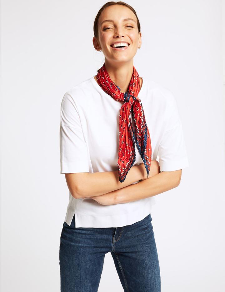 Marks & Spencer Geometric Print Pleated Scarf Red Mix