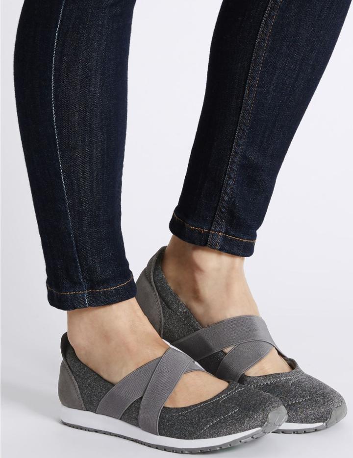 Marks & Spencer Elastic Sport Trainers With Footglove&trade; Grey Mix