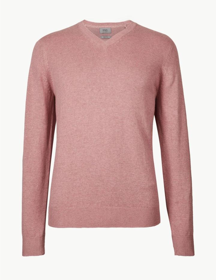 Marks & Spencer Pure Cotton V-neck Jumper Mallow