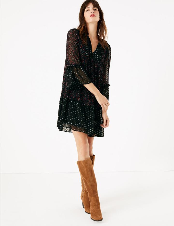 Marks & Spencer Floral Relaxed Mini Dress Black Mix