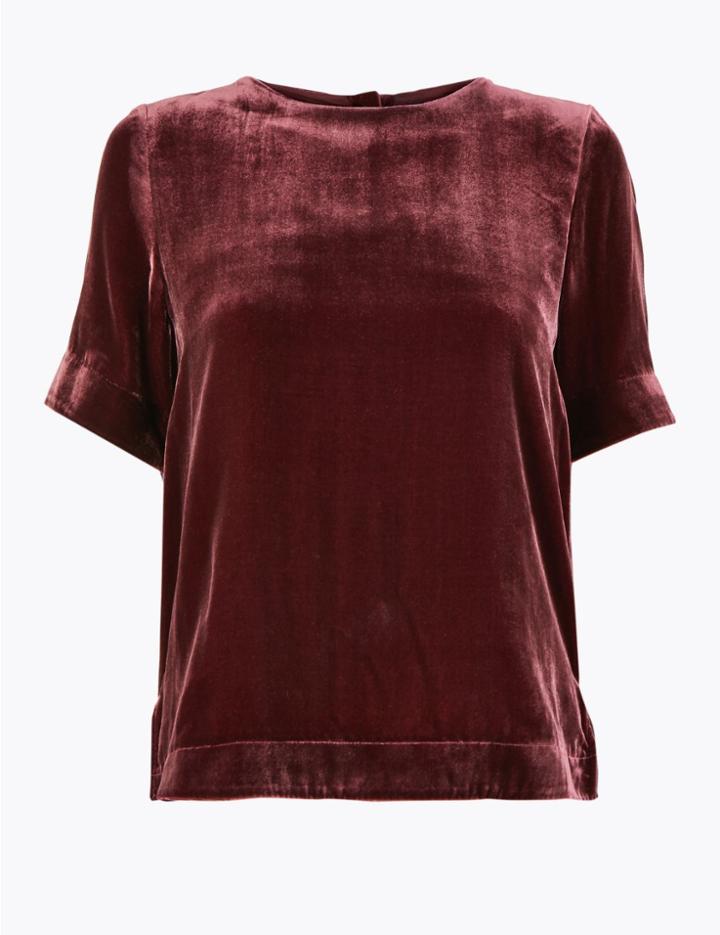 Marks & Spencer Velvet Relaxed Fit T-shirt Burgundy