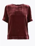 Marks & Spencer Velvet Relaxed Fit T-shirt Burgundy