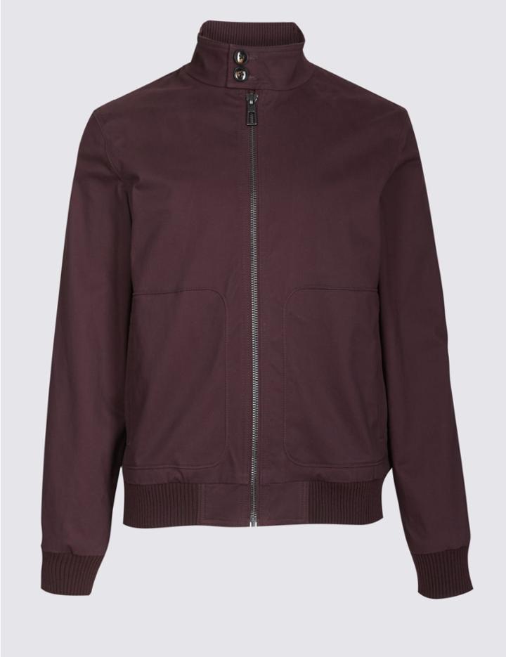 Marks & Spencer Cotton Rich Bomber Jacket With Stormwear™ Berry