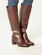 Marks & Spencer Leather Block Heel Knee Boots Chocolate