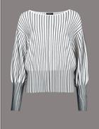 Marks & Spencer Vertical Stripe Bubble Sleeve Jumper Soft White