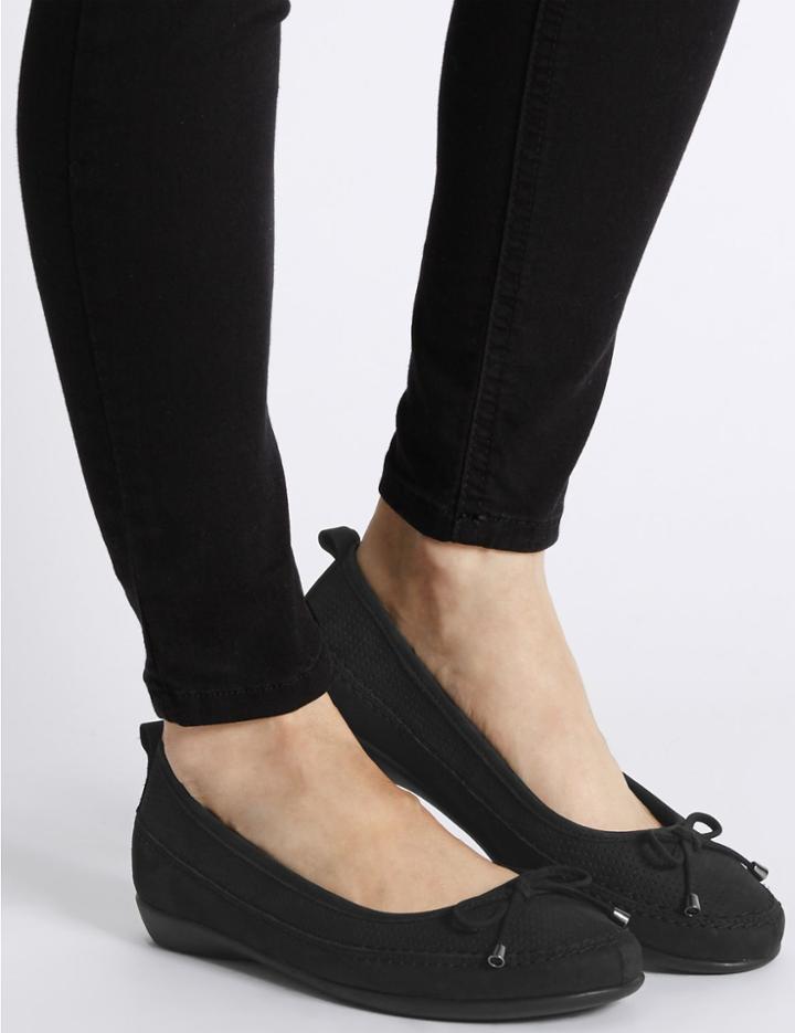 Marks & Spencer Wide Fit Leather Ballerina Shoes Black