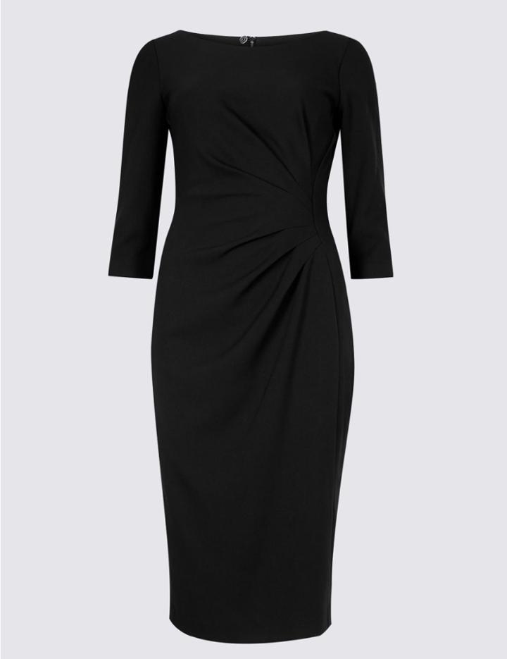 Marks & Spencer Petite 3/4 Sleeve Shift Midi Dress Black