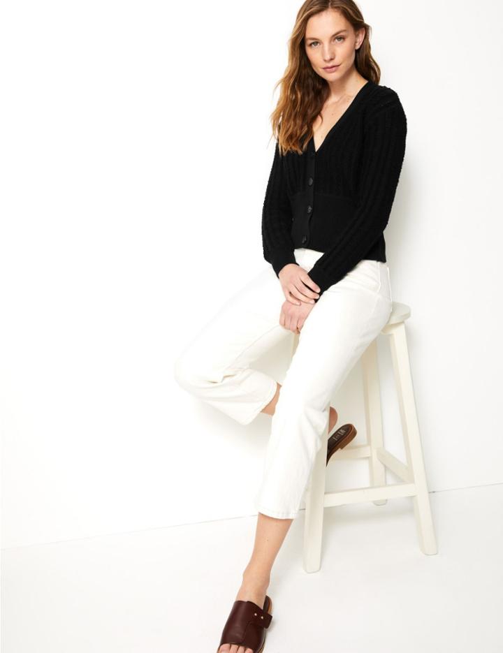 Marks & Spencer Textured V-neck Cardigan Cream