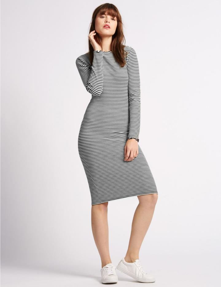 Marks & Spencer Striped Long Sleeve Bodycon Dress Black Mix