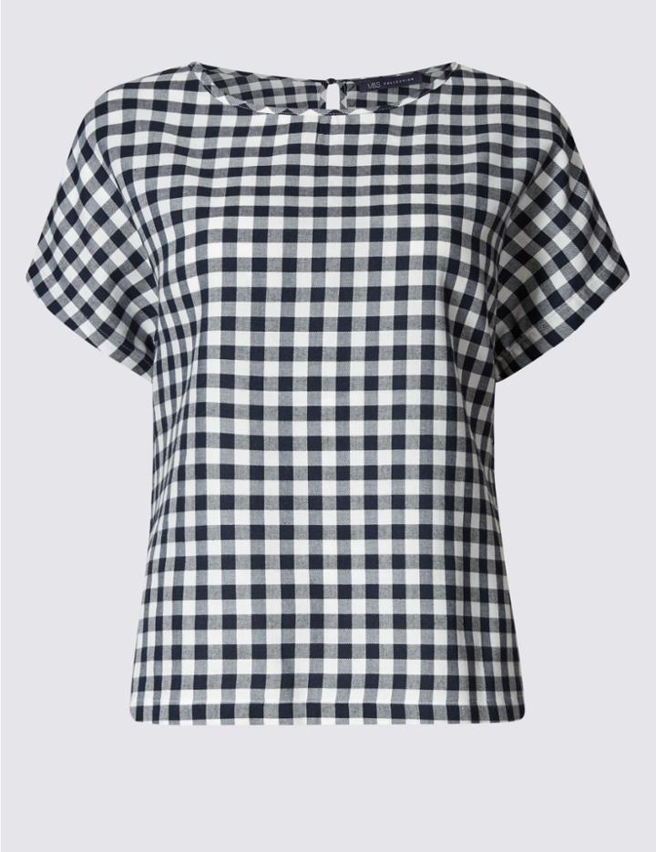 Marks & Spencer Plus Modal Blend Checked Shell Top Navy Mix