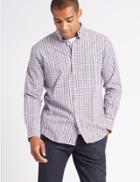 Marks & Spencer Pure Cotton Checked Shirt With Pocket Wine