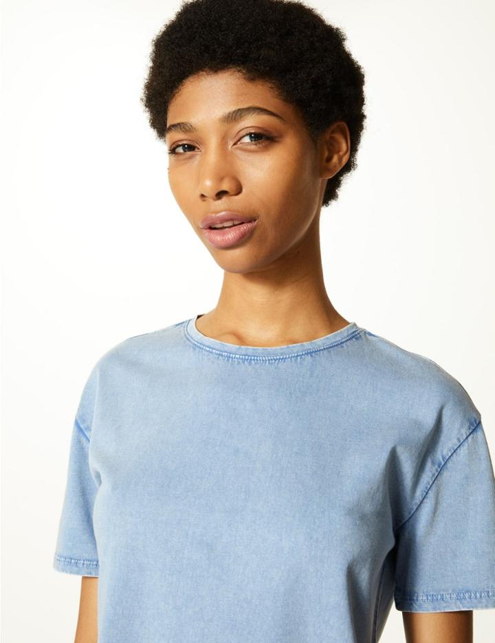Marks & Spencer Vintage Wash Pure Cotton T-shirt Light Indigo