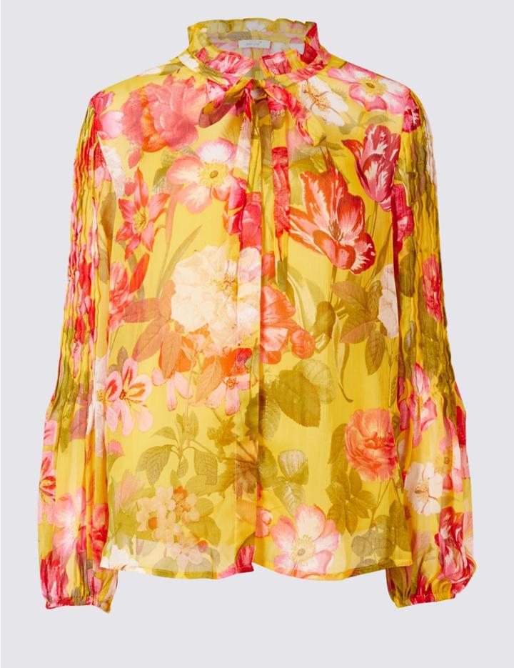Marks & Spencer Floral Print Long Sleeve Blouse Yellow Mix