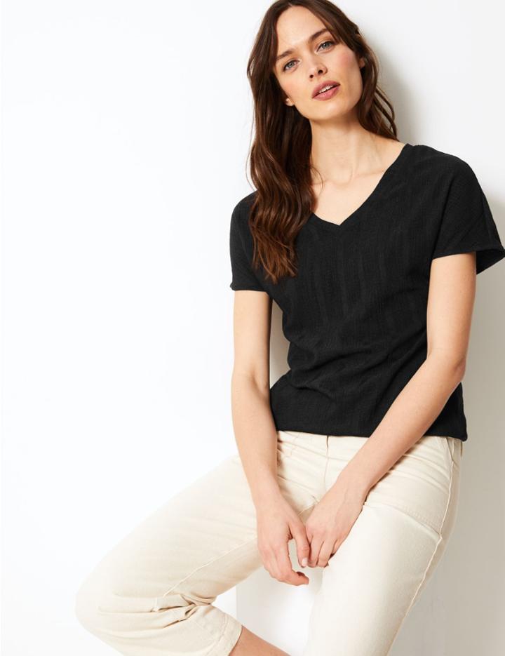 Marks & Spencer Textured V-neck Short Sleeve T-shirt Black