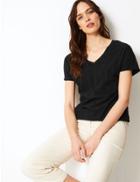 Marks & Spencer Textured V-neck Short Sleeve T-shirt Black