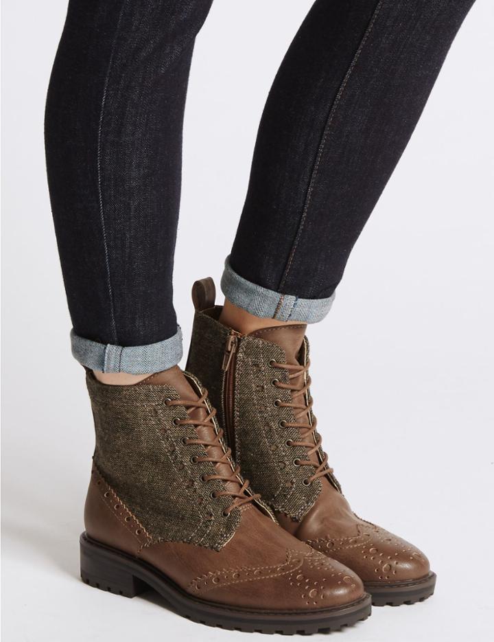 Marks & Spencer Block Heel Side Zip Ankle Boots Tan
