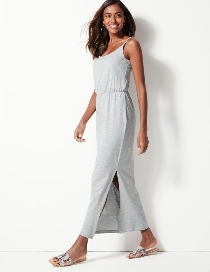Marks & Spencer Pure Cotton Slip Maxi Dress Grey Marl