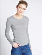 Marks & Spencer Pure Cotton Round Neck Long Sleeve T-shirt Grey