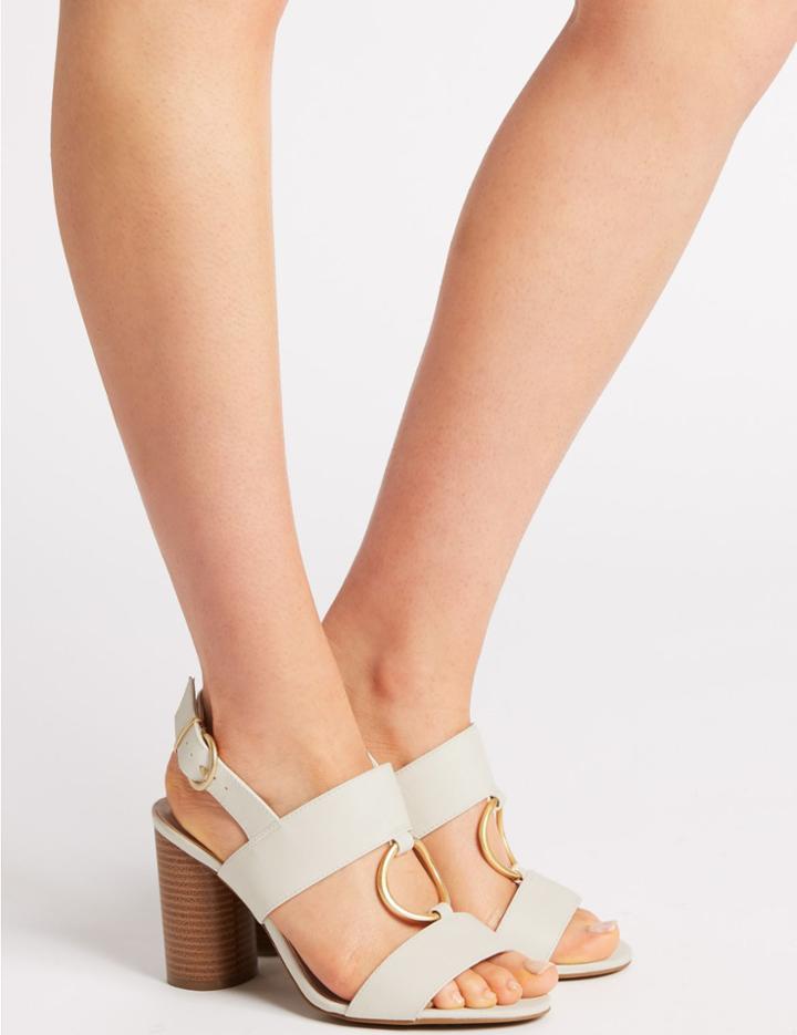 Marks & Spencer Wide Fit Block Heel Two Band Ring Sandals White