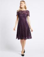 Marks & Spencer Cotton Rich Lace Short Sleeve Swing Dress Blackcurrant