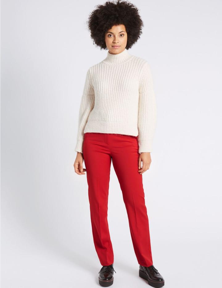 Marks & Spencer Wool Blend Straight Leg Trousers Red