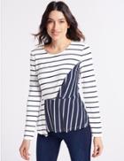 Marks & Spencer Contrast Striped Long Sleeve T-shirt Navy Mix