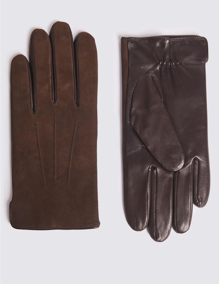 Marks & Spencer Leather Gloves With Cashmere Dark Brown