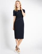 Marks & Spencer Cross Stitch Lined Short Sleeve Shift Dress Navy Mix