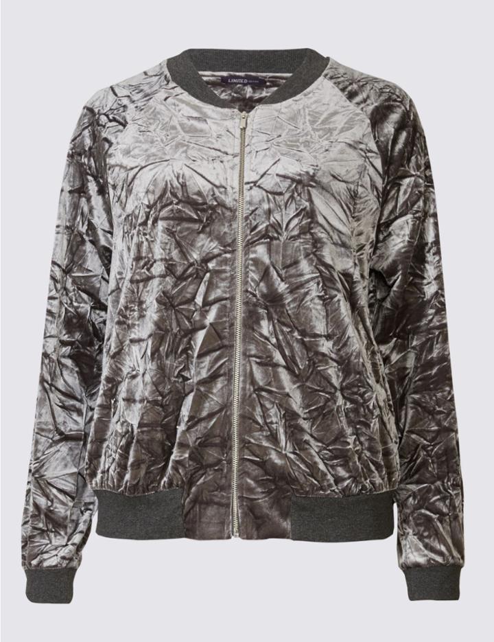Marks & Spencer Crushed Velvet Bomber Jacket Grey
