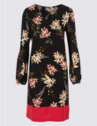 Marks & Spencer Floral Print Contrast Hem Tunic Dress Black Mix