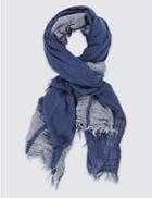 Marks & Spencer Striped Semi Plain Scarf Navy