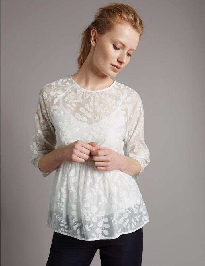 Marks & Spencer Cotton Blend Lace Peplum Shell Top Ivory
