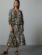 Marks & Spencer Leaf Print 3/4 Sleeve Relaxed Midi Dress Black Mix