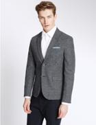 Marks & Spencer Single Breasted 2 Button Jacket With Linen Navy Mix