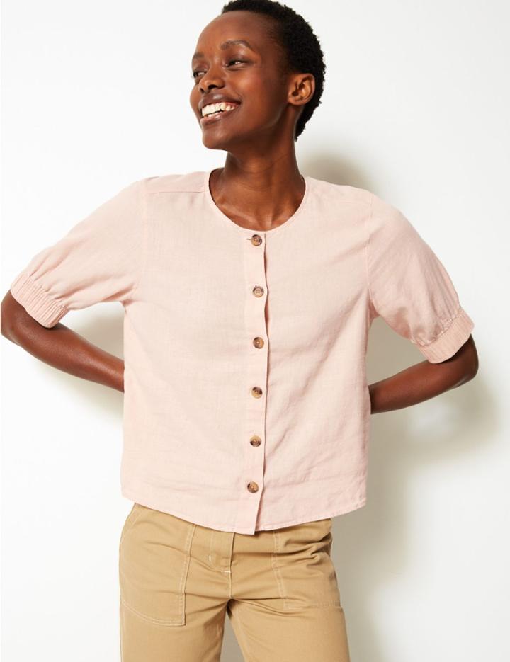 Marks & Spencer Linen Rich Blouse Light Pink