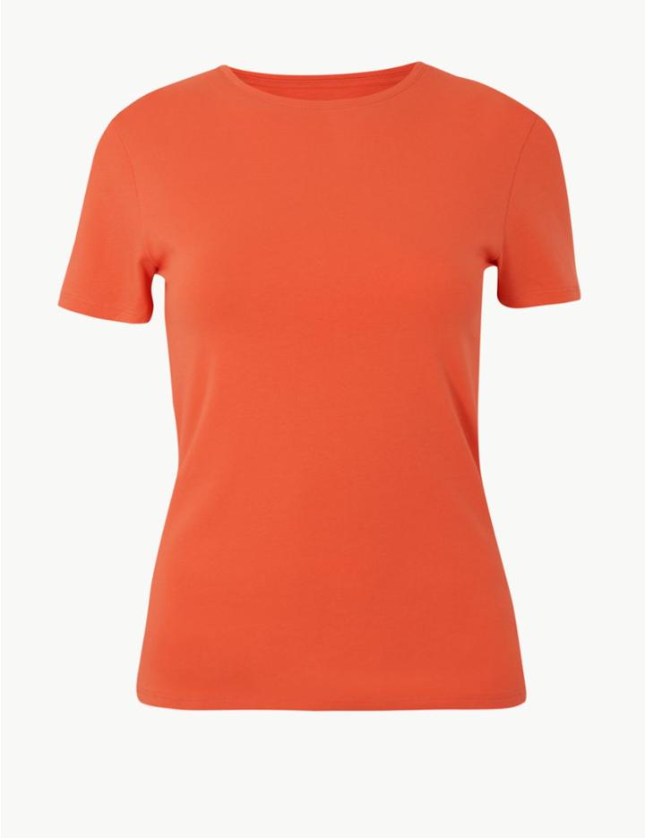 Marks & Spencer Cotton Rich Round Neck Fitted T-shirt Mango