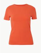 Marks & Spencer Cotton Rich Round Neck Fitted T-shirt Mango