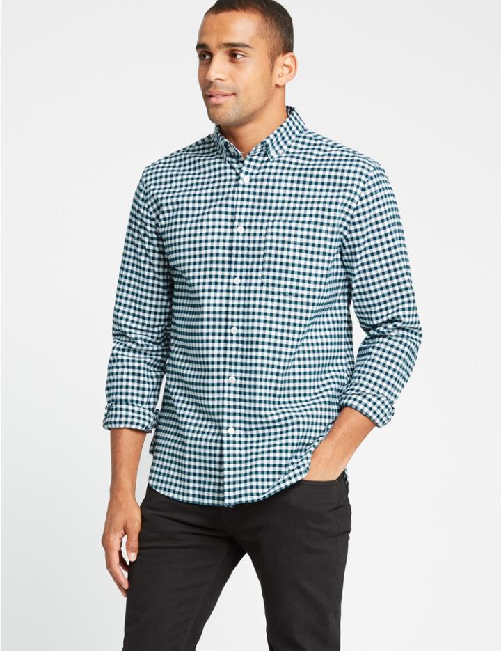 Marks & Spencer Pure Cotton Slim Fit Checked Oxford Shirt Evergreen