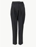 Marks & Spencer Striped Tapered Leg Ankle Grazer Trousers Black Mix