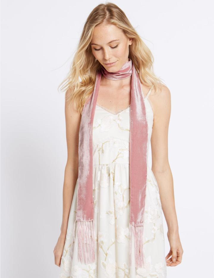 Marks & Spencer Velvet Skinny Tassel Scarf Pale Pink