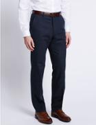 Marks & Spencer Linen Blend Flat Front Trousers Navy