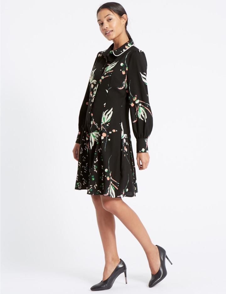 Marks & Spencer Printed Long Sleeve Shirt Dress Black Mix
