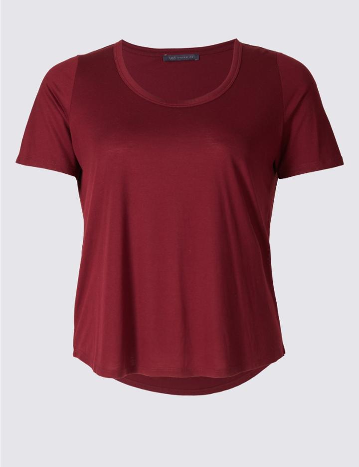 Marks & Spencer Plus Round Neck Short Sleeve T-shirt Claret