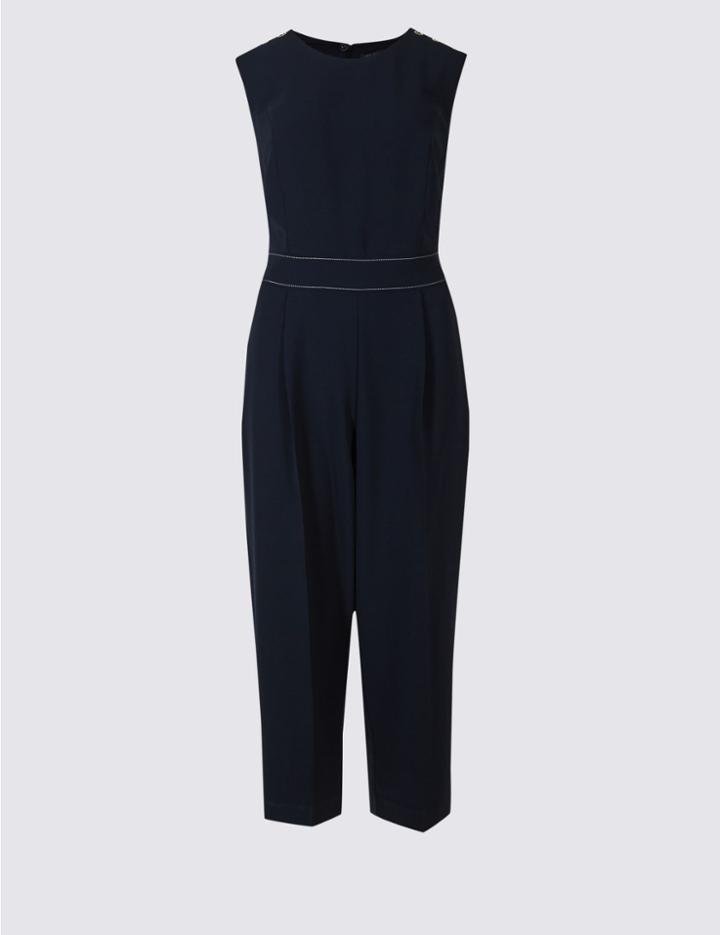 Marks & Spencer Stitched Waist Sleeveless Jumpsuit Navy Mix