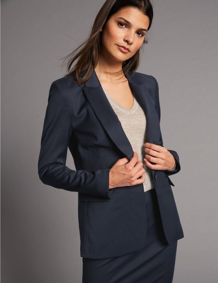 Marks & Spencer Wool Blend Longline Single Breasted Blazer Navy