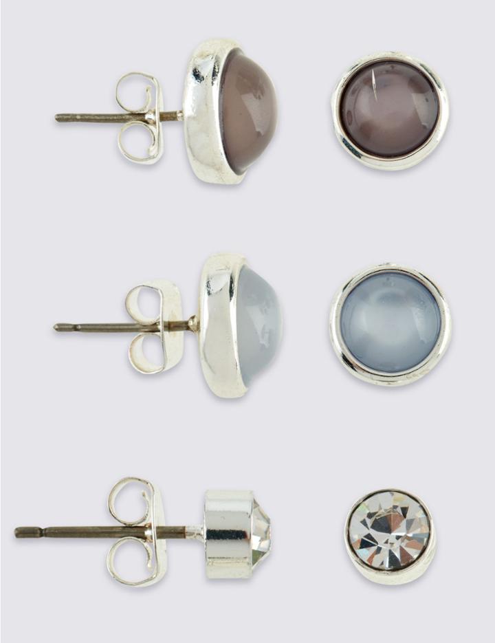 Marks & Spencer Silver Plated Earrings Set Grey Mix