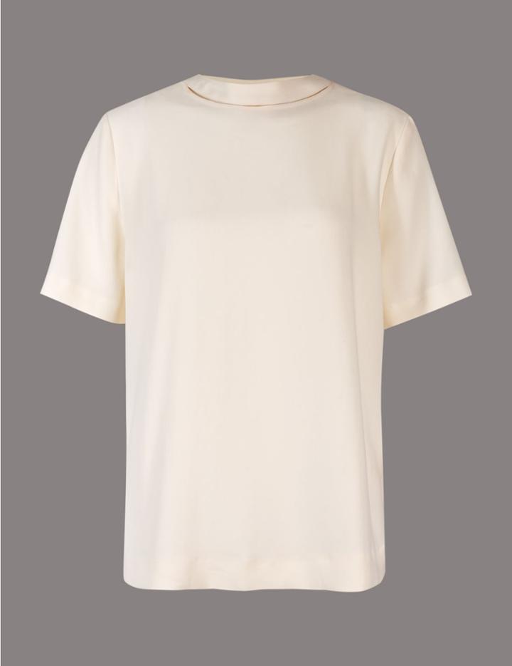 Marks & Spencer Pleat Back Short Sleeve Shell Top Ivory Mix