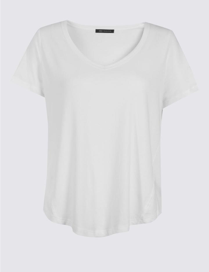 Marks & Spencer Pure Cotton V-neck Short Sleeve T-shirt White